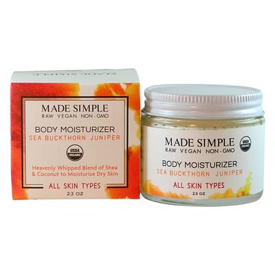 Made Simple Skin Care certified organic raw vegan nonGMO sea buckthorn juniper moisturizer boxjar