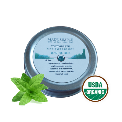 Made Simple Skin Care certified organic raw vegan nonGMO Crueltyfree mint sweet orange toothpaste