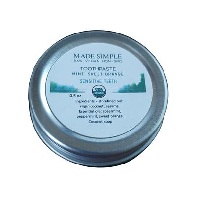 Made Simple Skin Care certified organic raw vegan nonGMO Crueltyfree mint sweet orange toothpaste